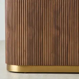 San Pierre Walnut Veneer Single Leg Console Table with Travertine Finish Sintered Stone Top