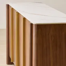 Sir Lionell Gliding White Sintered Stone Sideboard - Walnut Brown Wooden Legs