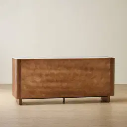 Sir Lionell Gliding White Sintered Stone Sideboard - Walnut Brown Wooden Legs