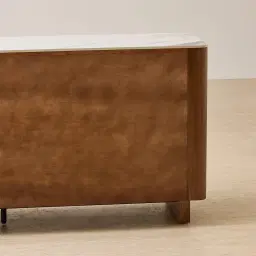 Sir Lionell Gliding White Sintered Stone Sideboard - Walnut Brown Wooden Legs