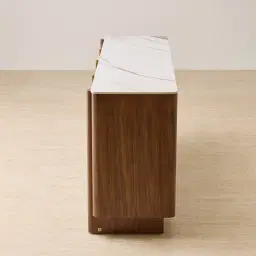 Sir Lionell Gliding White Sintered Stone Sideboard - Walnut Brown Wooden Legs