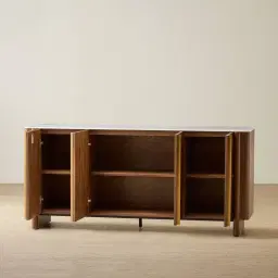 Sir Lionell Gliding White Sintered Stone Sideboard - Walnut Brown Wooden Legs