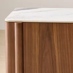 Sir Lionell Gliding White Sintered Stone Sideboard - Walnut Brown Wooden Legs