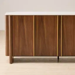 Sir Lionell Gliding White Sintered Stone Sideboard - Walnut Brown Wooden Legs