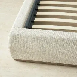 Riviera Isabelline White Fabric King Bed with Medium Brown Ash Veneer