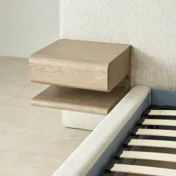 Riviera Isabelline White Fabric King Bed with Medium Brown Ash Veneer