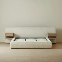 Riviera Isabelline White Fabric King Bed with Medium Brown Ash Veneer