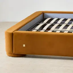 Estelle Velvet Mustard Velveteen Fabric King Bed