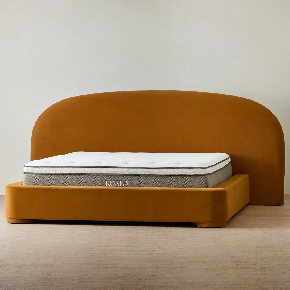 Estelle Velvet Mustard Velveteen Fabric King Bed