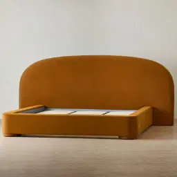 Estelle Velvet Mustard Velveteen Fabric King Bed
