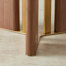 Sir Lionell II Gliding White Sintered Stone Round Dining Table - Walnut Brown Wooden Legs 120cm