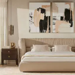 Martina Soft Beige Vegan Leather Queen Bed