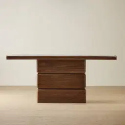 Whimsy Walnut Brown Single Legged Console Table - Taj Mahal Sintered Stone Top