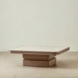 Whimsy Walnut Brown Wooden Coffee Table - Taj Mahal Sintered Stone Top