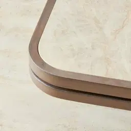 Whimsy Walnut Brown Wooden Coffee Table - Taj Mahal Sintered Stone Top