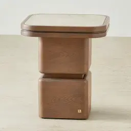 Whimsy Walnut Brown Side Table - Taj Mahal Sintered Stone Top