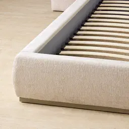 Riviera Powder White Chenille Fabric King Bed with Medium Brown Ash Veneer