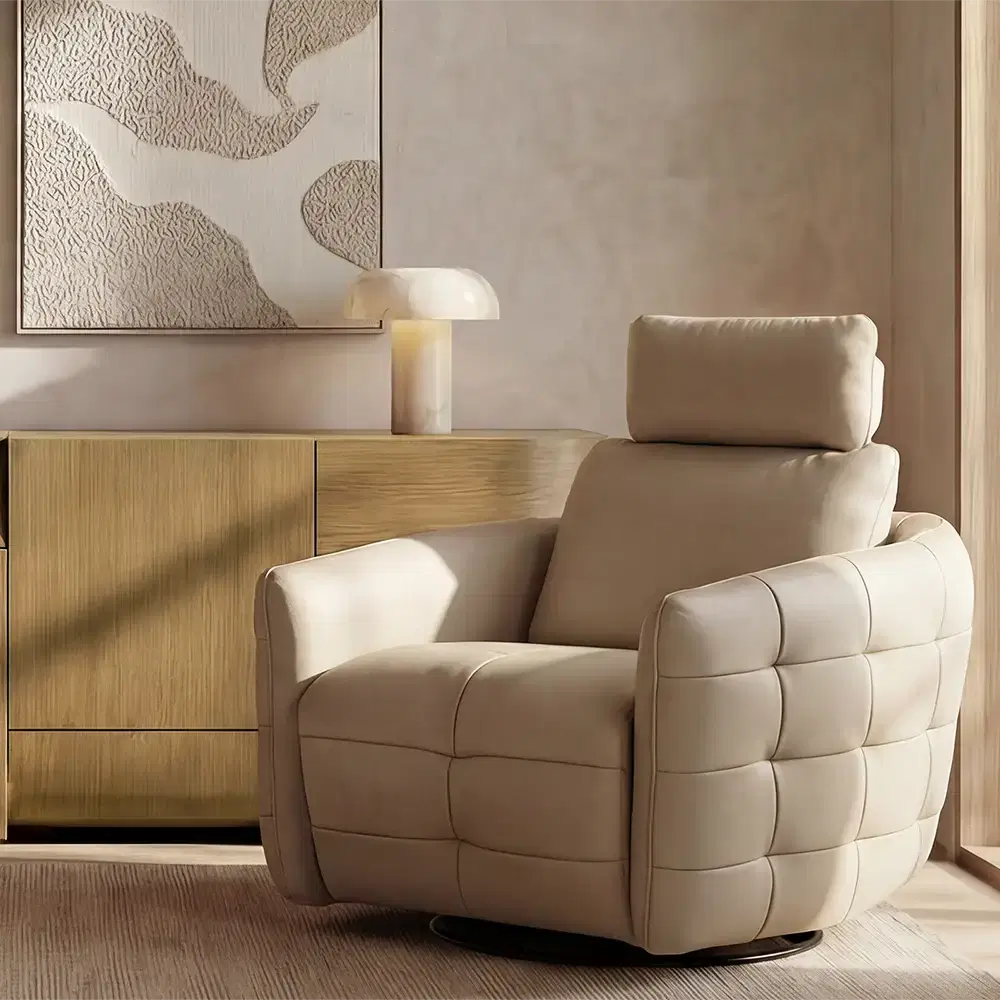 Sherlock Almond Cream Leather Electric Rocker Chair