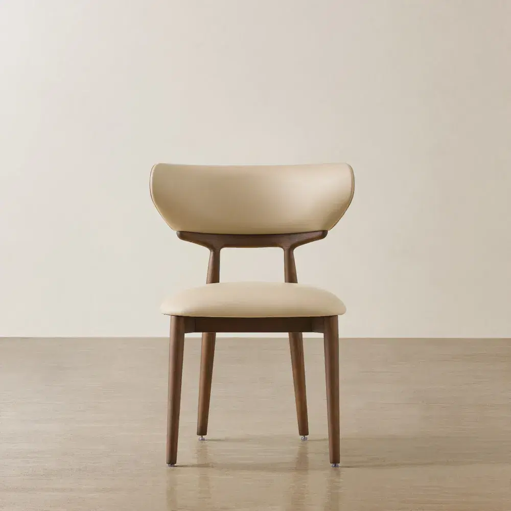 Aretha Sand Beige Vegan Leather Dining Chair - Smoky Ash Legs