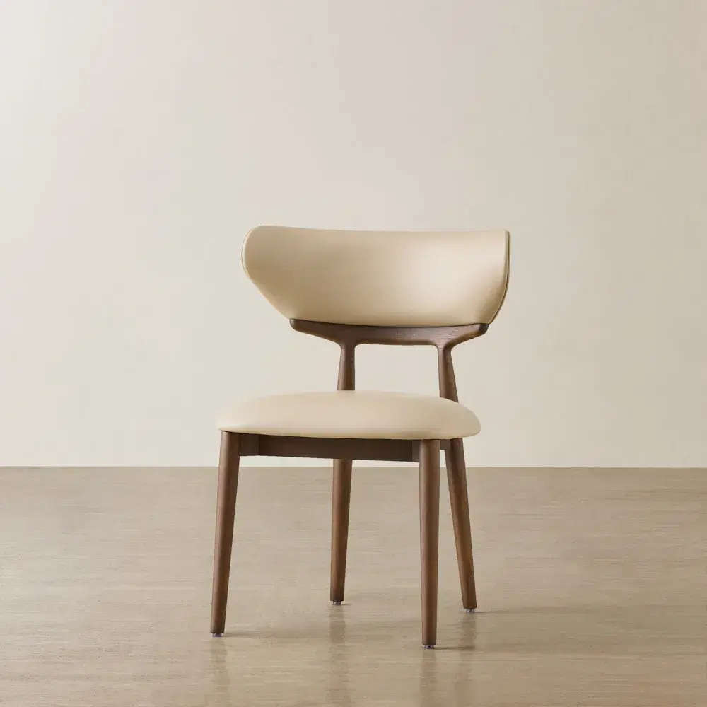 Aretha Sand Beige Vegan Leather Dining Chair - Smoky Ash Legs