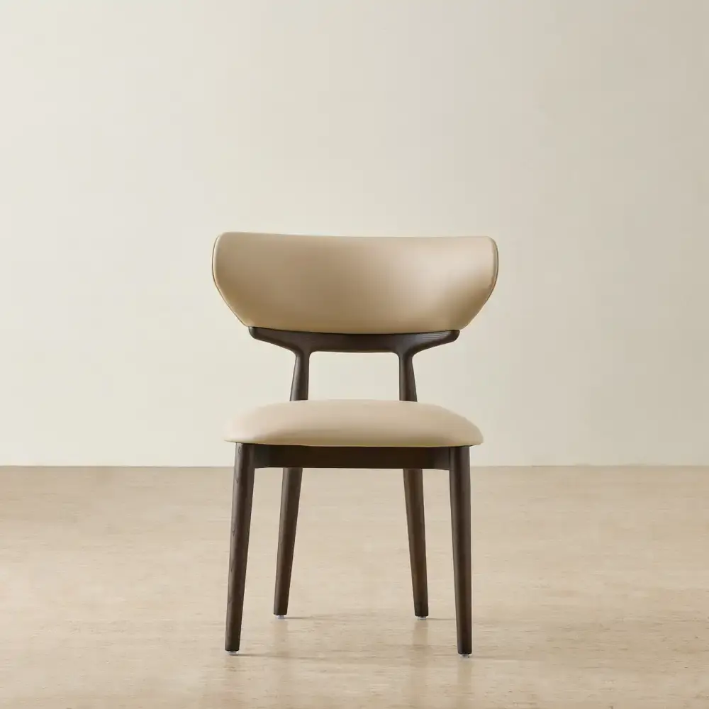 Aretha Sand Beige Vegan Leather Dining Chair - Ebony Brown Ash Legs