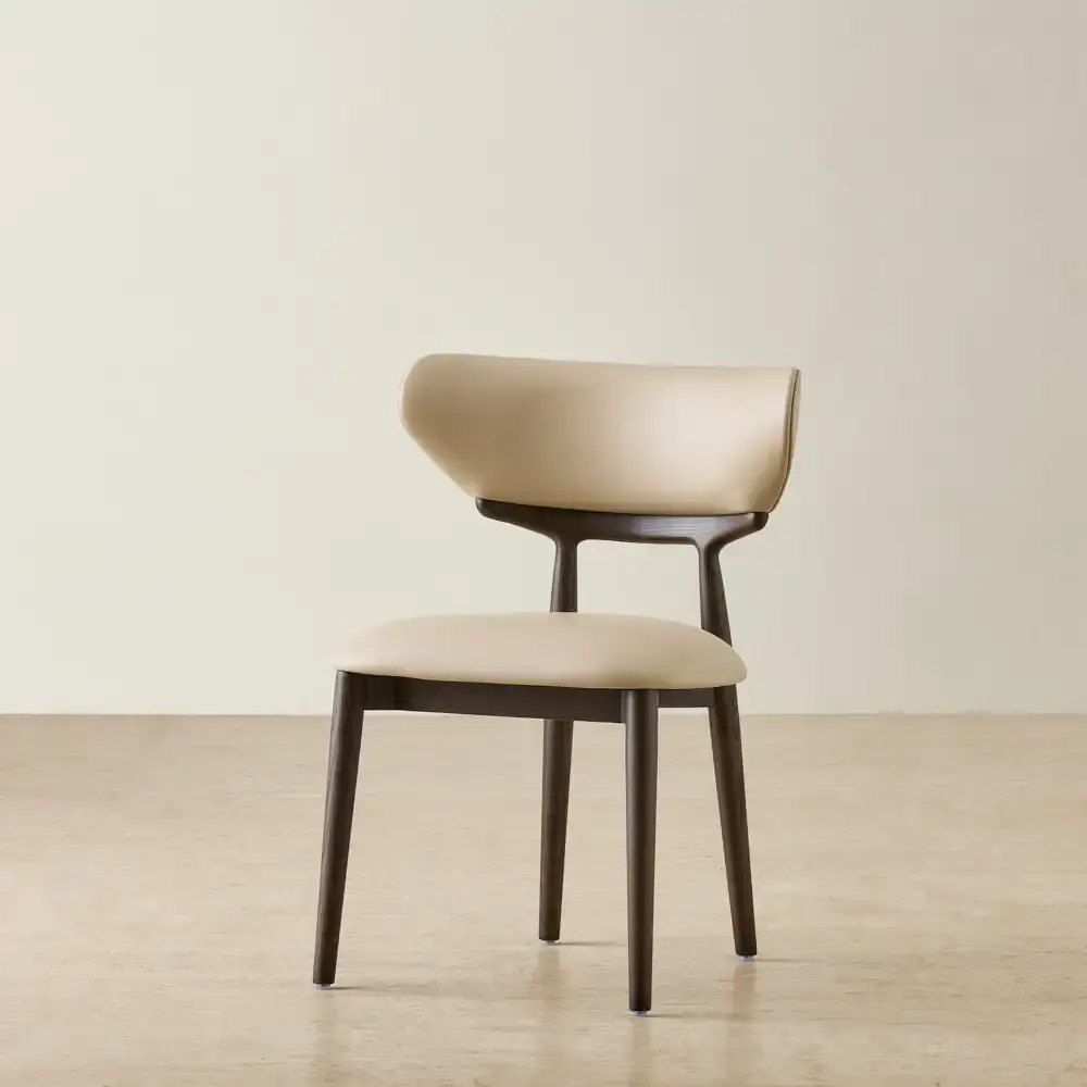 Aretha Sand Beige Vegan Leather Dining Chair - Ebony Brown Ash Legs