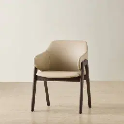Romina Sand Beige Vegan Leather Dining Chair - Ebony Brown Ash Legs 