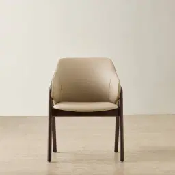 Romina Sand Beige Vegan Leather Dining Chair - Ebony Brown Ash Legs 