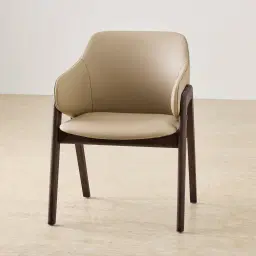 Romina Sand Beige Vegan Leather Dining Chair - Ebony Brown Ash Legs 