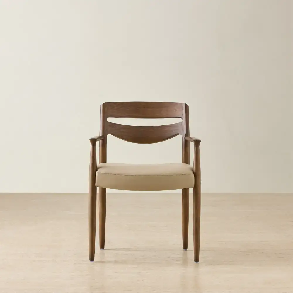 Gloria Sand Beige Vegan Leather Dining Chair - Smoky Ash Legs