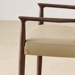 Gloria Sand Beige Vegan Leather Dining Chair - Ebony Brown Ash Legs