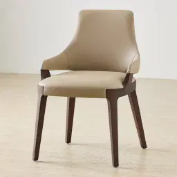 Maggie Sand Beige Vegan Leather Dining Chair - Ebony Brown Ash Legs