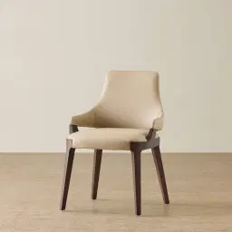 Maggie Sand Beige Vegan Leather Dining Chair - Ebony Brown Ash Legs