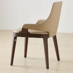 Maggie Sand Beige Vegan Leather Dining Chair - Ebony Brown Ash Legs