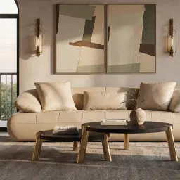 Trinity Almond Cream Leather 3-Seater Sofa