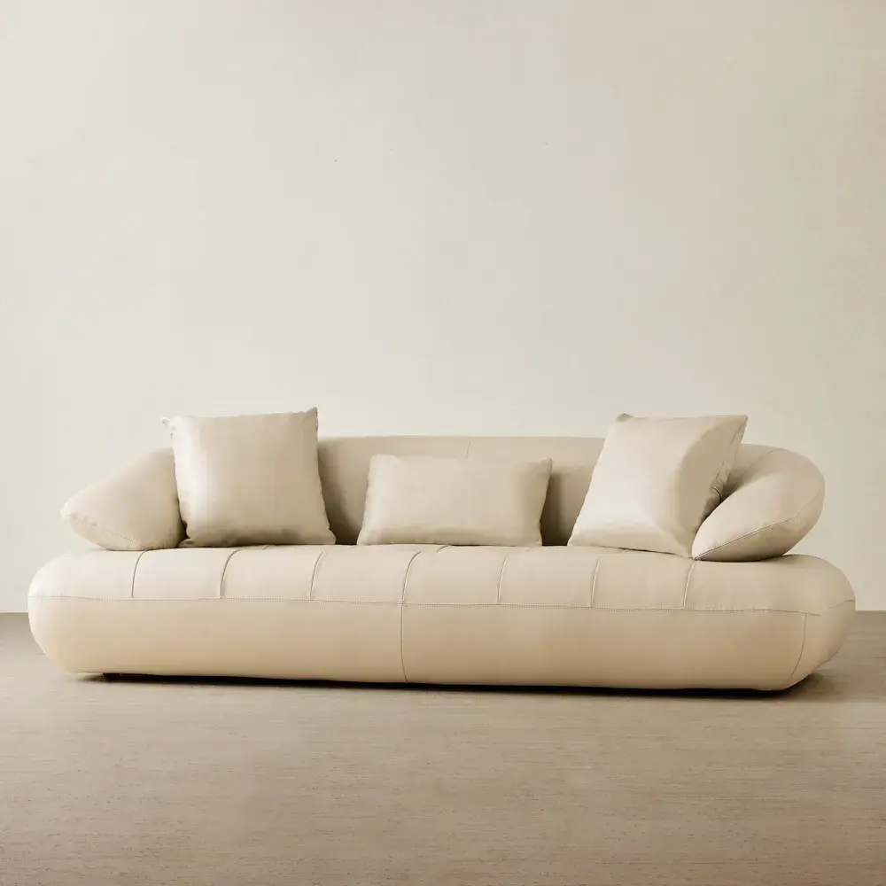 Trinity Almond Cream Leather 3-Seater Sofa