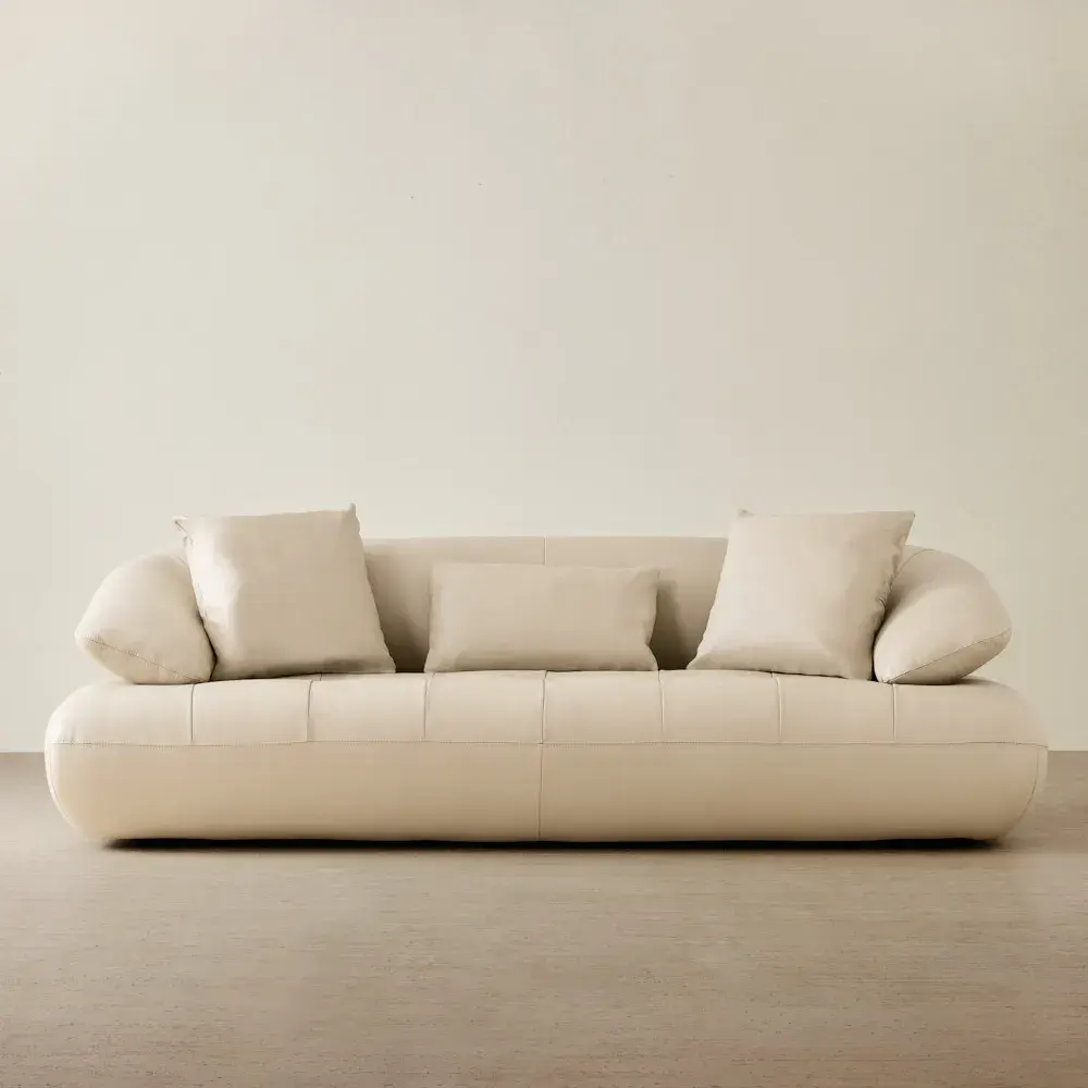 Trinity Almond Cream Leather 3-Seater Sofa