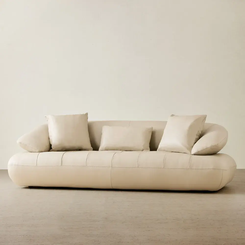 Trinity Almond Cream Leather 3-Seater Sofa