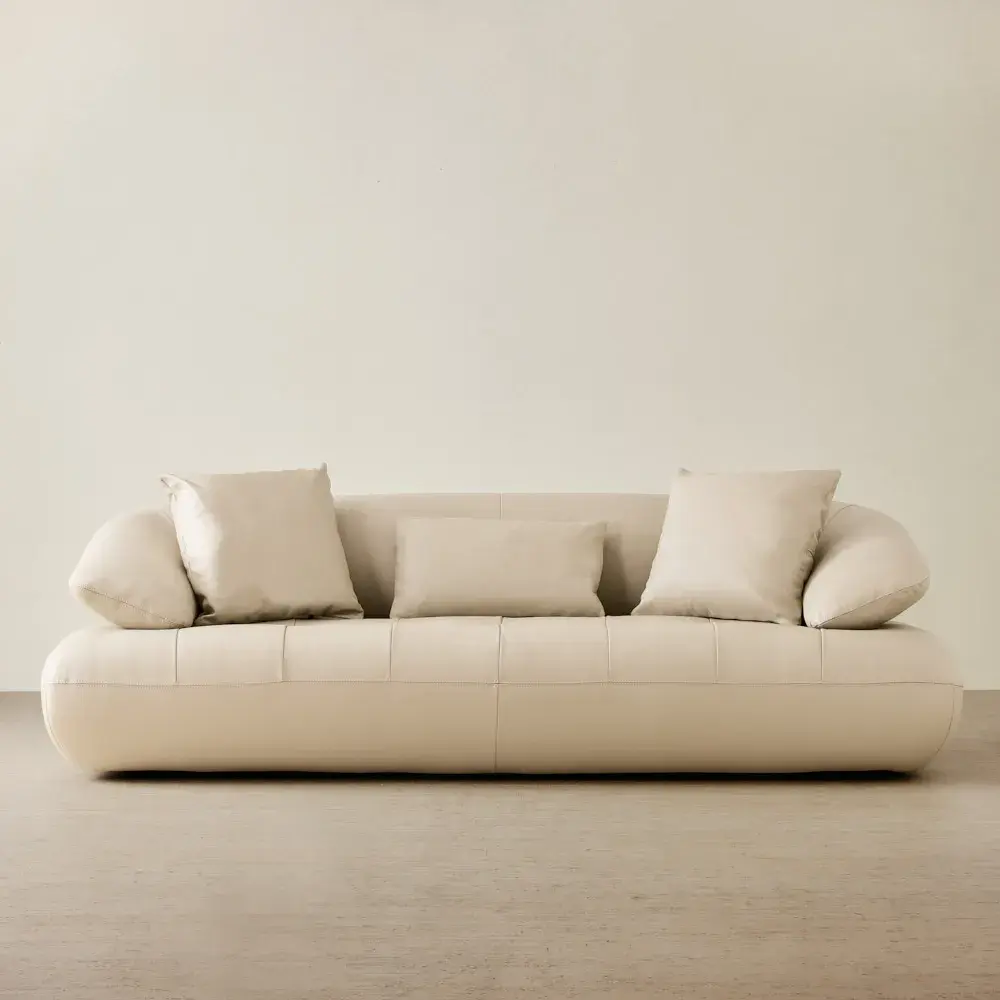 Trinity Almond Cream Leather 3-Seater Sofa