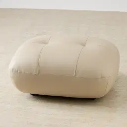 Trinity Almond Cream Leather Ottoman