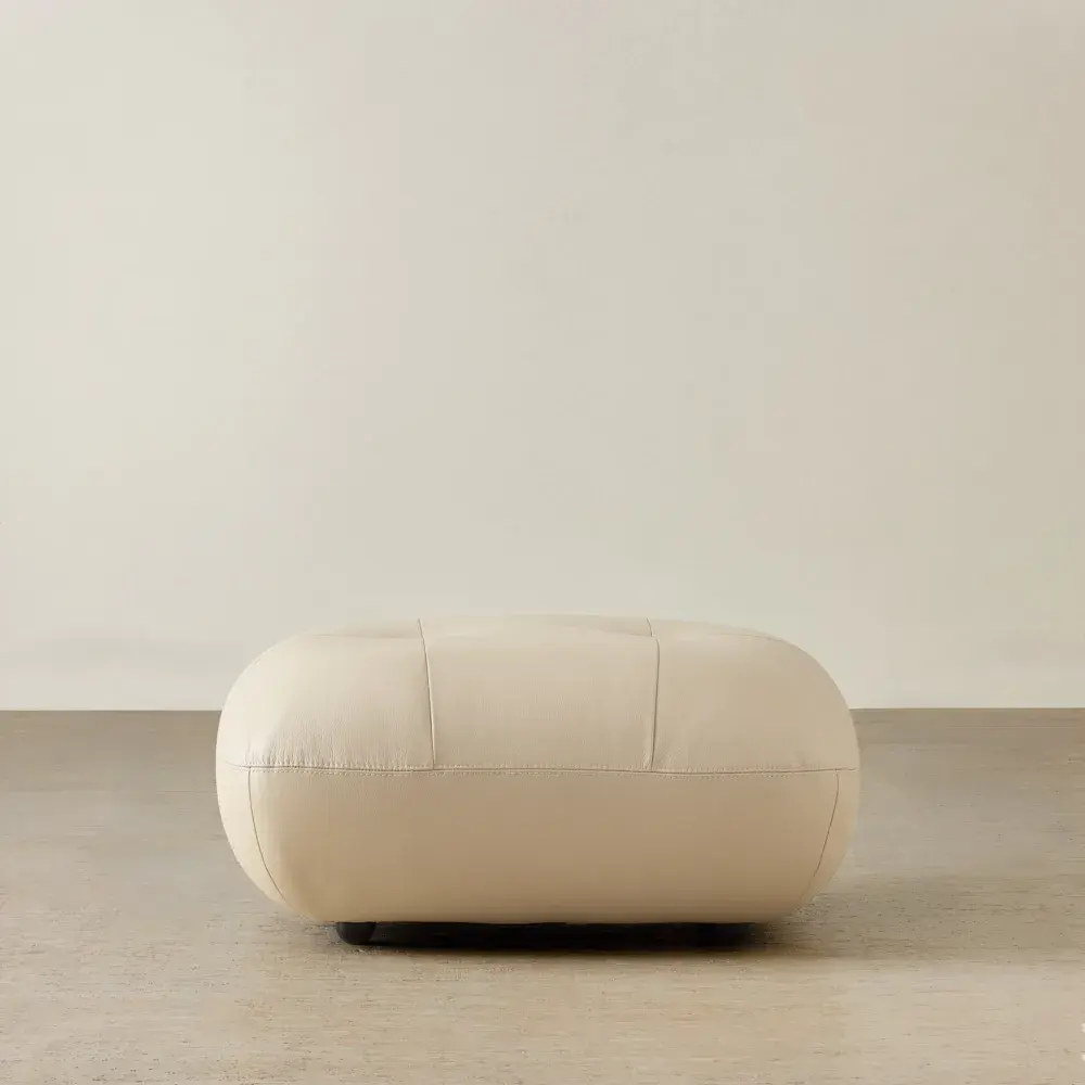 Trinity Almond Cream Leather Ottoman