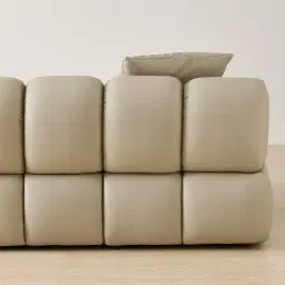 Elva Champagne Beige Semi Aniline Leather 3-Seater Sofa