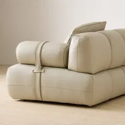 Elva Champagne Beige Semi Aniline Leather 3-Seater Sofa