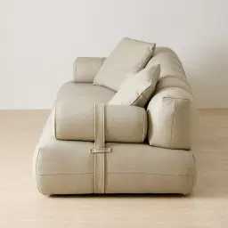 Elva Champagne Beige Semi Aniline Leather 3-Seater Sofa