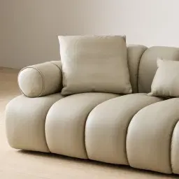 Elva Champagne Beige Semi Aniline Leather 3-Seater Sofa