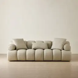 Elva Champagne Beige Semi Aniline Leather 3-Seater Sofa