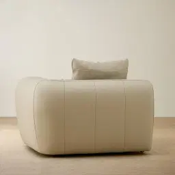 Marvie Champagne Beige Semi Aniline Leather Sofa - 1.5 Right Arm
