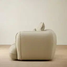 Marvie Champagne Beige Semi Aniline Leather Sofa - 1.5 Right Arm