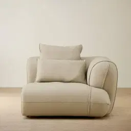 Marvie Champagne Beige Semi Aniline Leather Sofa - 1.5 Right Arm