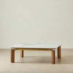 Portobello Toffee Brown Ash Veneer 37cm Square Coffee Table - Pandora Brown Sintered Stone Top